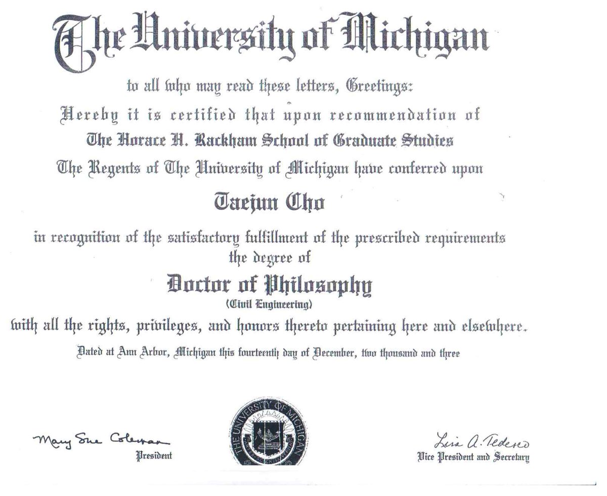 Ph.D. diploma, University of Michigan (2003)